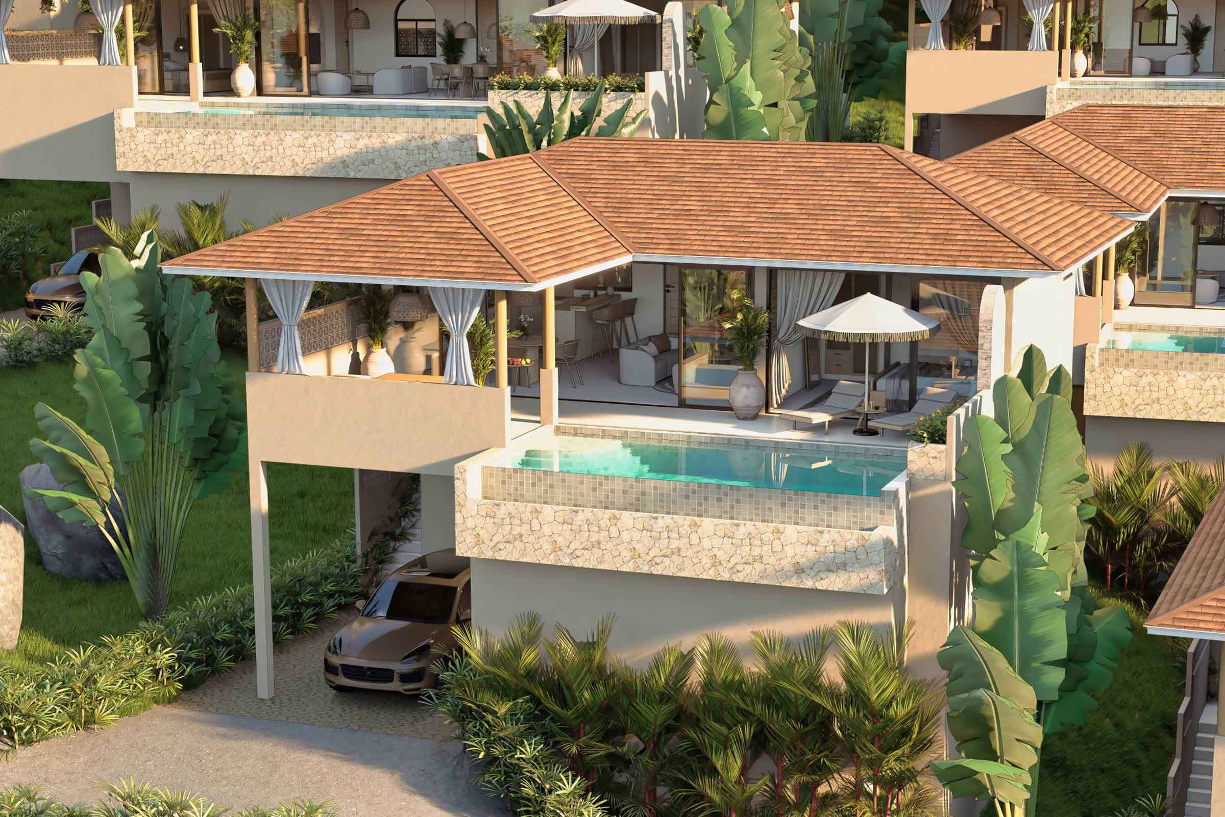 New 1 bed pool villa in hillside setting in Lamai, Koh Samui.