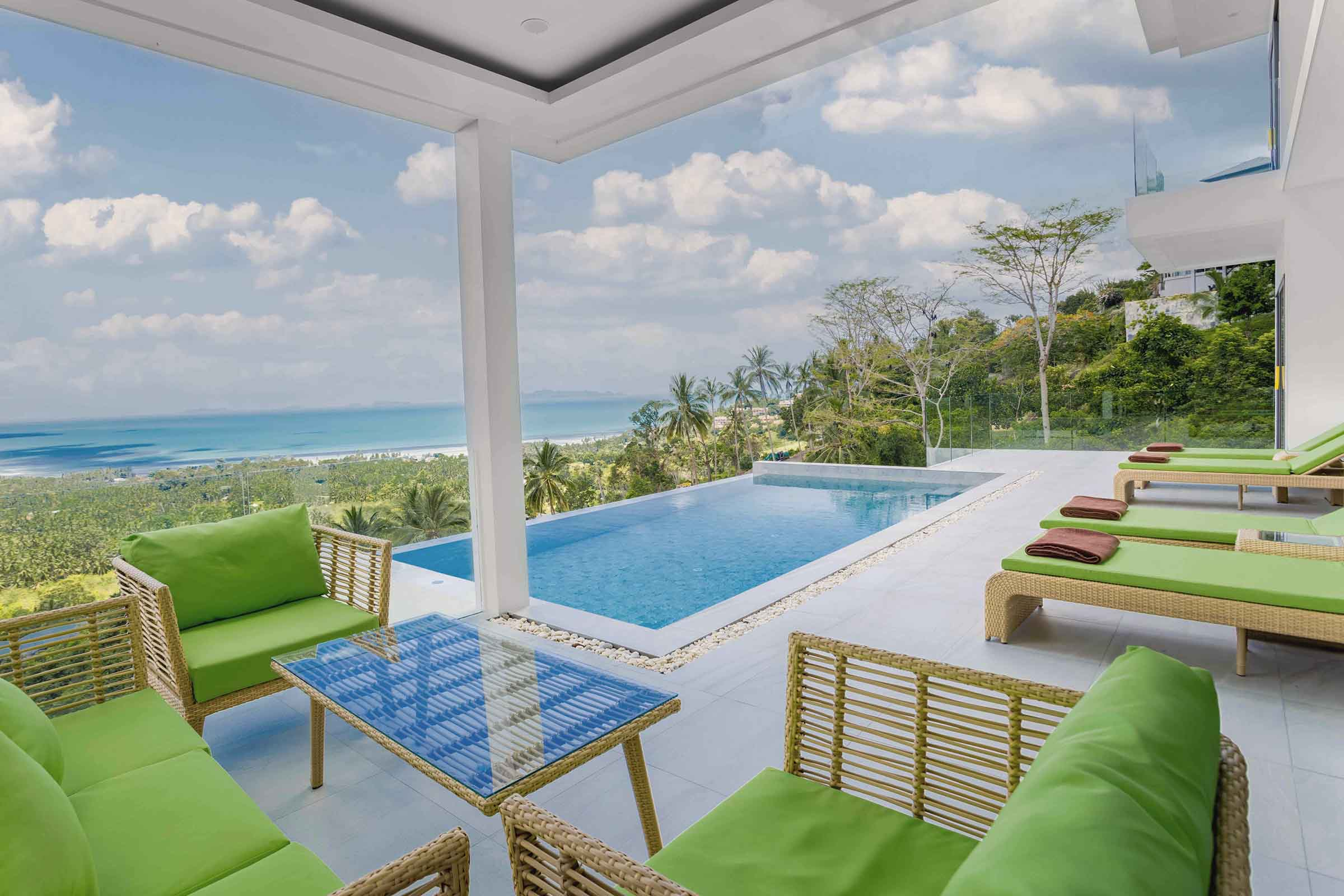 Panoramic sea views and pool lounge at a hillside villa in Ban Makham, Koh Samui