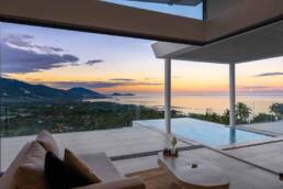 Panoramic hillside and ocean views from an architect-designed villa in Laem Set, Koh Samui