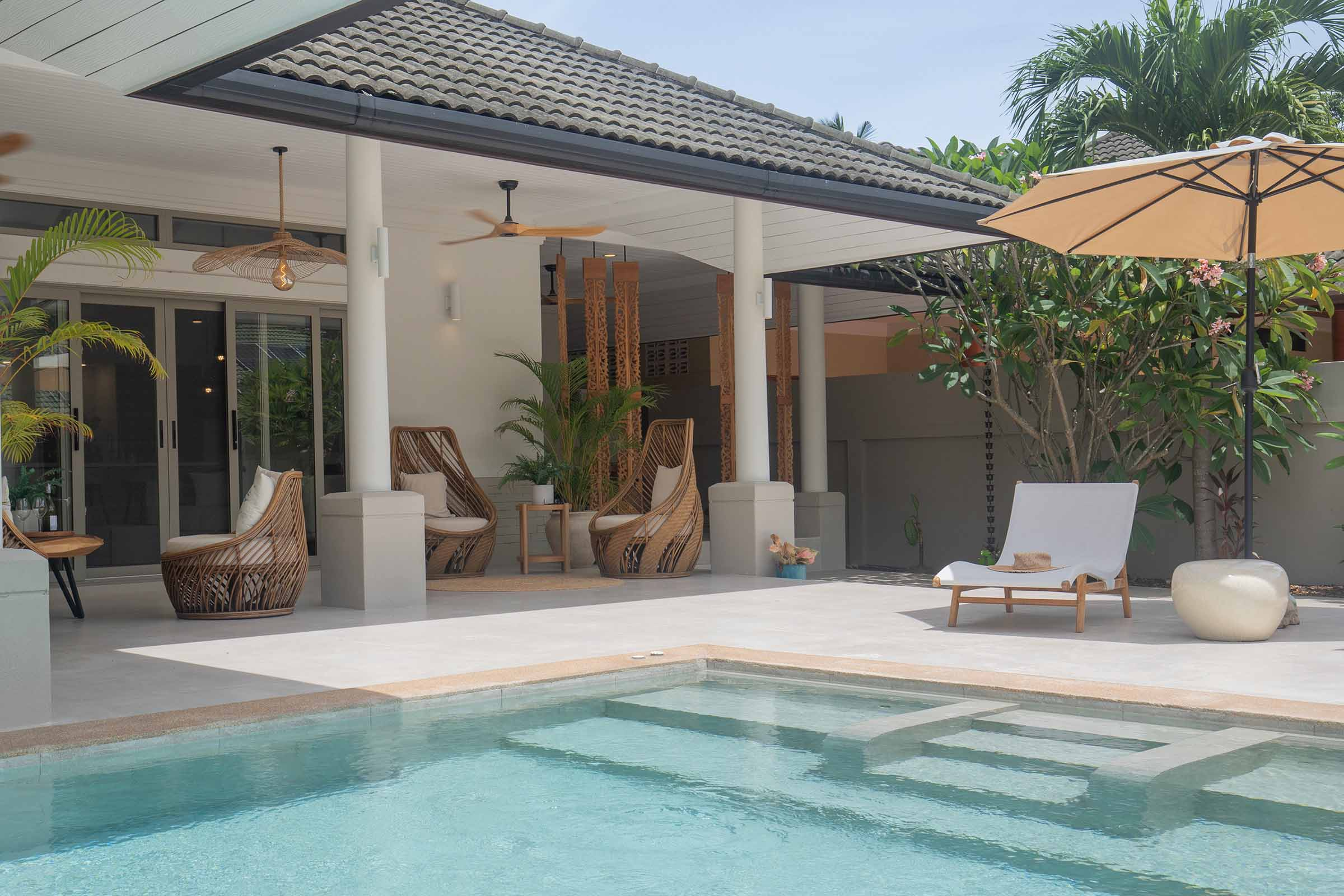 Private pool and outdoor terrace at a villa in southeast Koh Samui